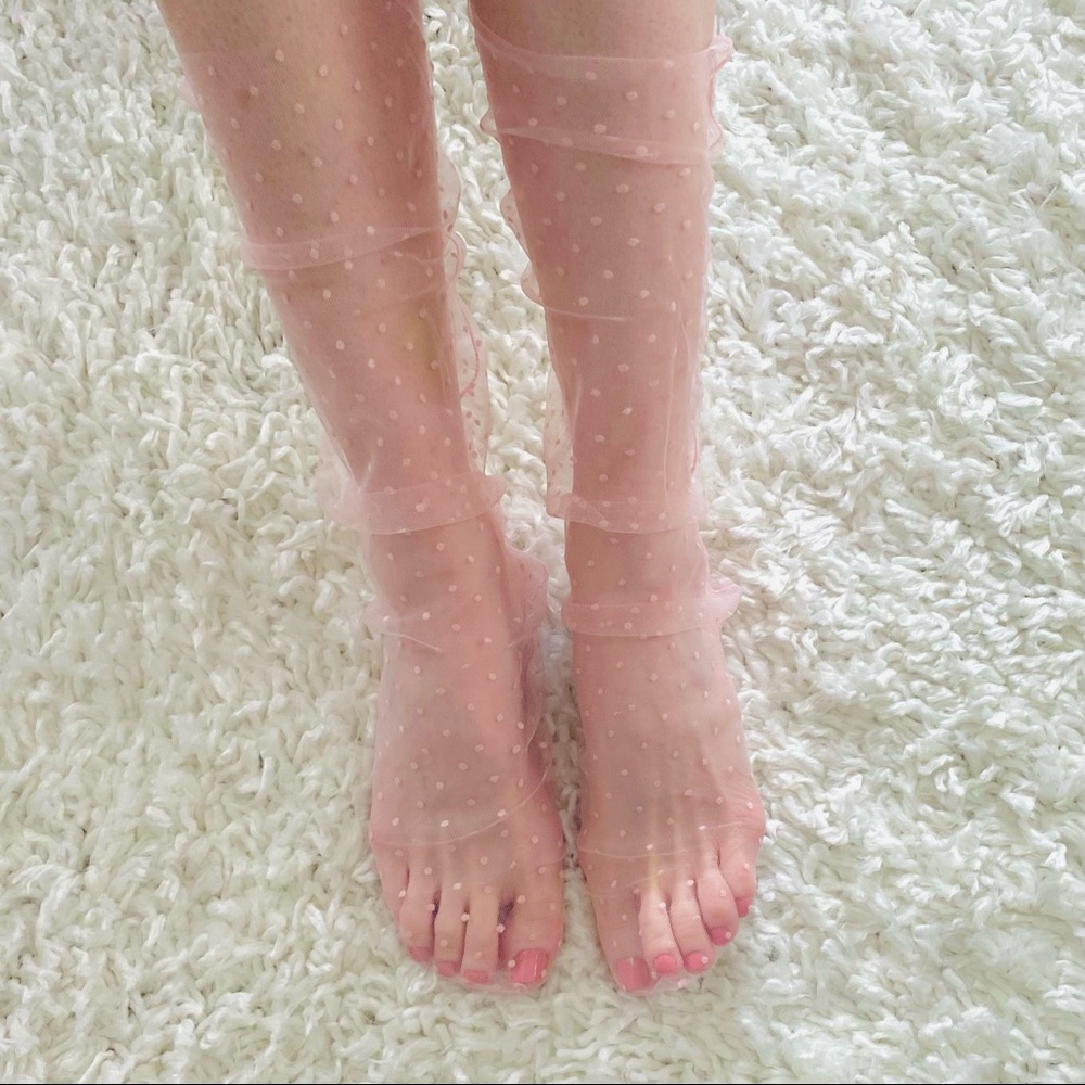 New! Pink Handmade Sheer Tulle Polka Dot Socks
